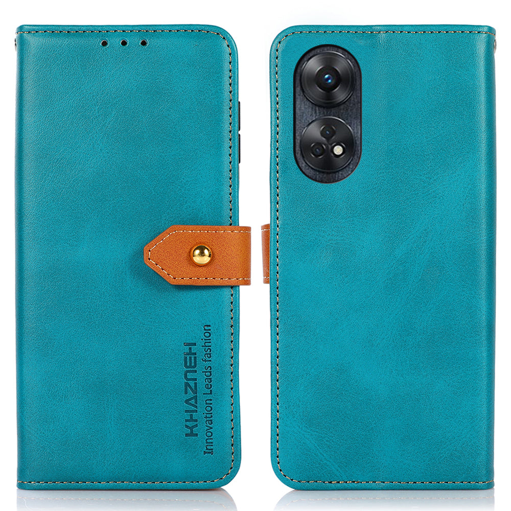 KHAZNEH For Oppo Reno8 T 4G Cowhide Texture Phone Case Gold Button Clasp PU Leather Wallet Cover with Stand KHAZNEH For Oppo Reno8 T 4G Cowhide Texture Phone Case Gold Button Clasp PU Leather Wallet Cover with Stand